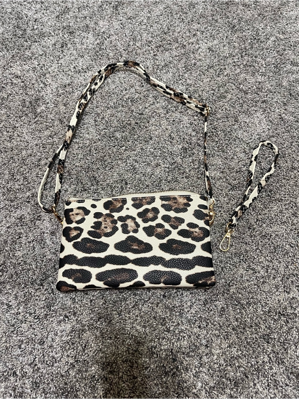 Leopard Print Crossbody Wristlet - Cream and Black